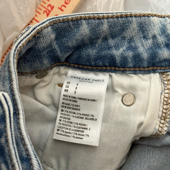 American Eagle Jean Shorts Blue Next Level Stretch Size 0 Rips Button Fly Denim - Picture 8 of 9